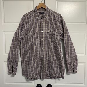 Roper Western Tan Plaid Cowboy Button Down Shirt with Long Sleeves Size L